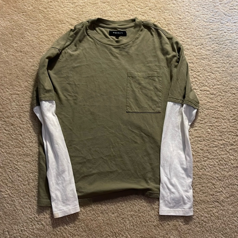 Pacsun Long Sleeve Tee White and Olive Green